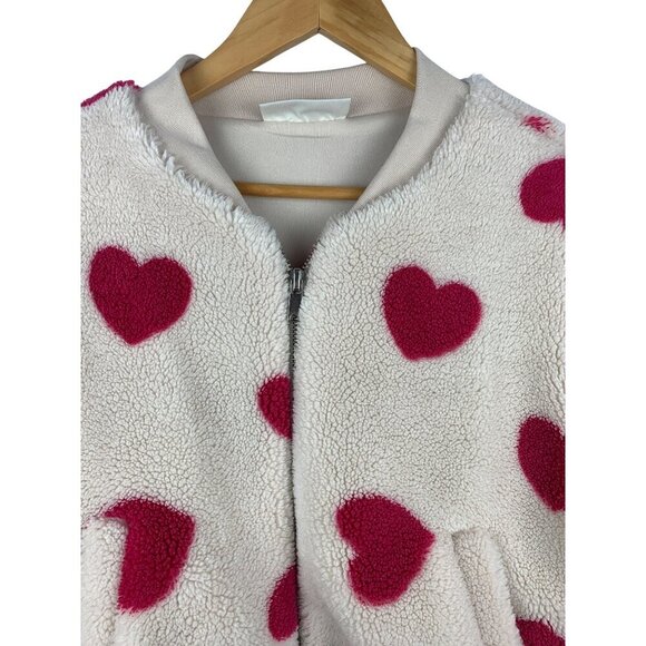 No Boundaries L Faux Fur Heart Print Zip-Up Jacket - Picture 3 of 6